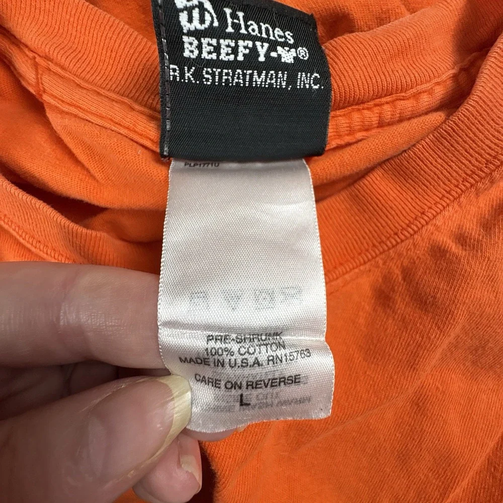 Vintage 90s Y2K Harley Davidson T Shirt L Made In USA Orange Flame R.K. Stratman